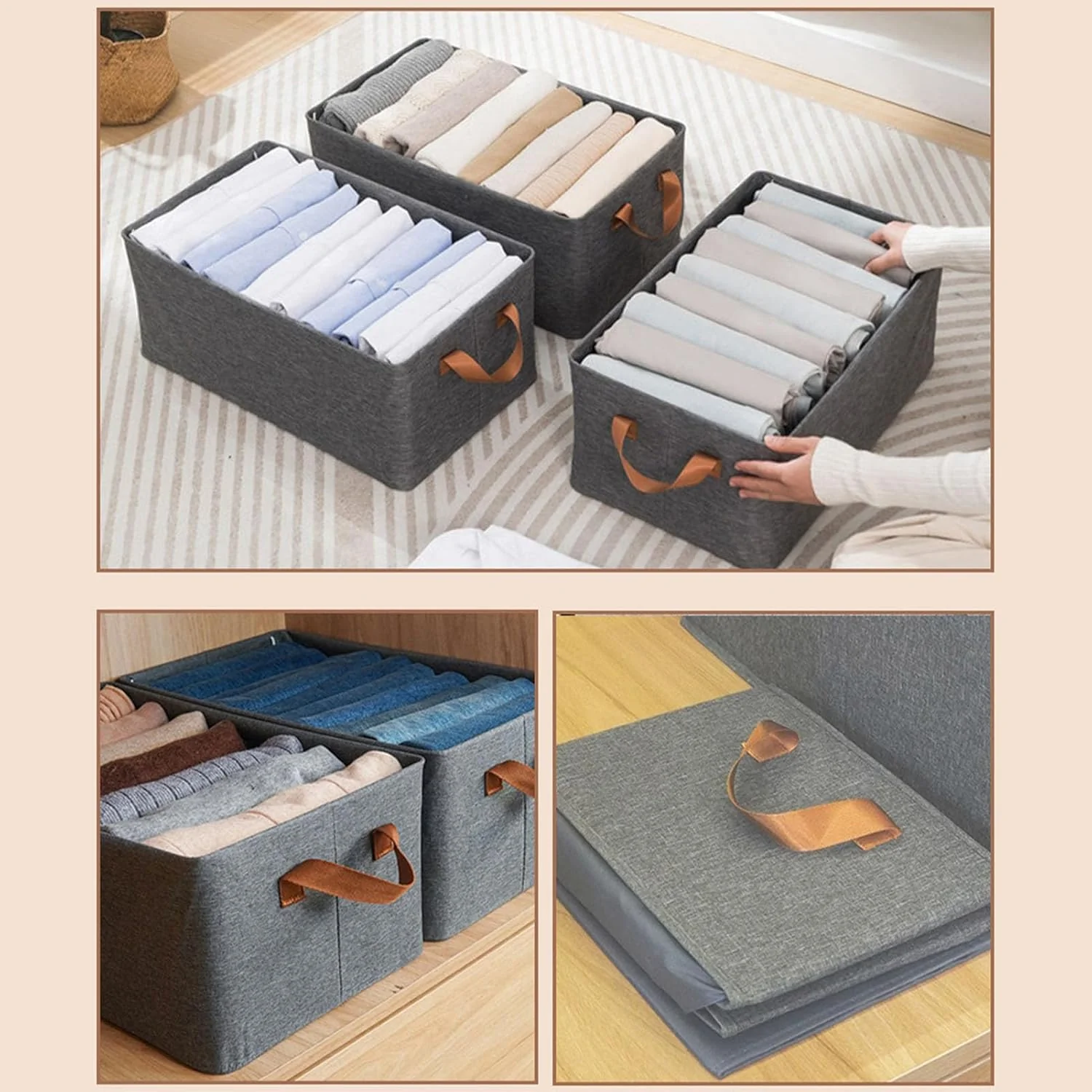 3666 Collapsible Foldable Cloth Basket with Handles - Image 7