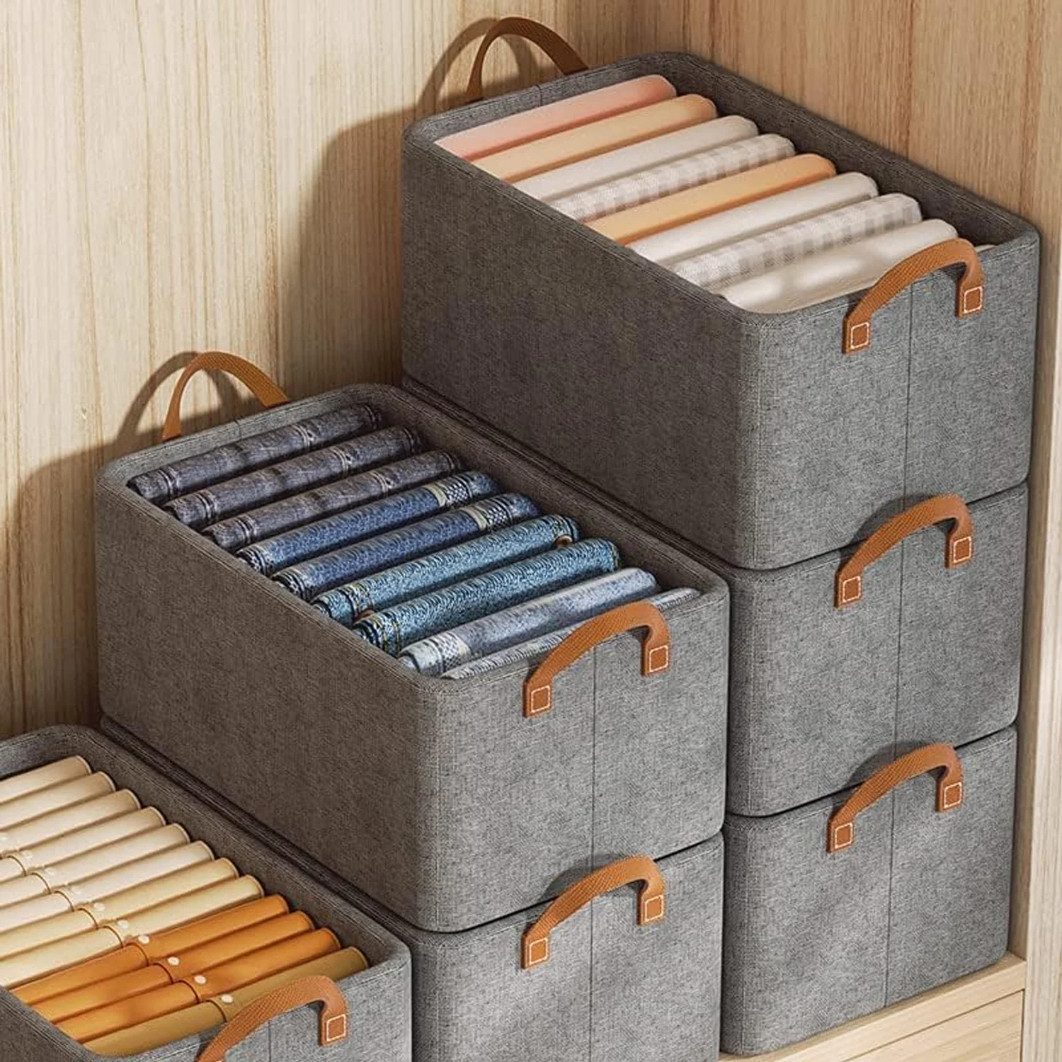 3666 Collapsible Foldable Cloth Basket with Handles - Image 8