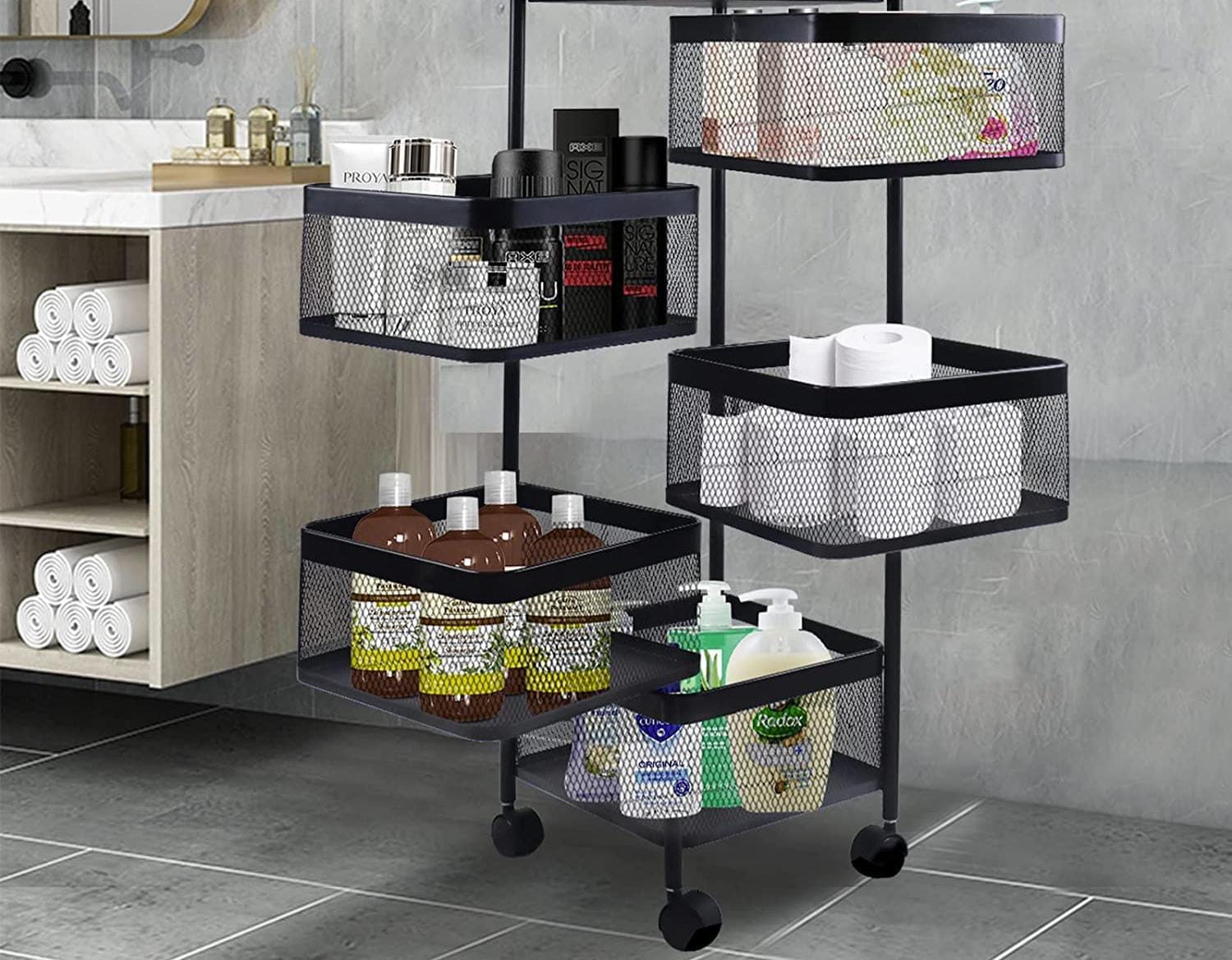 3683 Metal 4 Layer Kitchen Rotating Trolley For Kitchen - Image 3