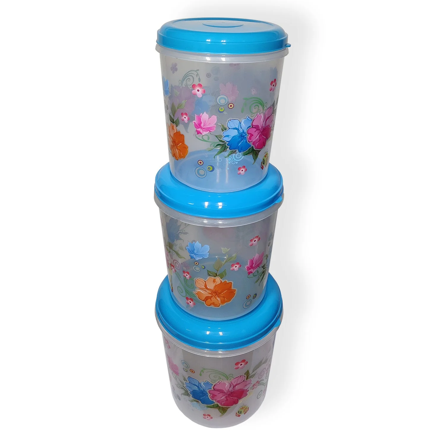 3714 Round Container Set Flower Print ( 5kg, 7kg, 10kg - Image 3