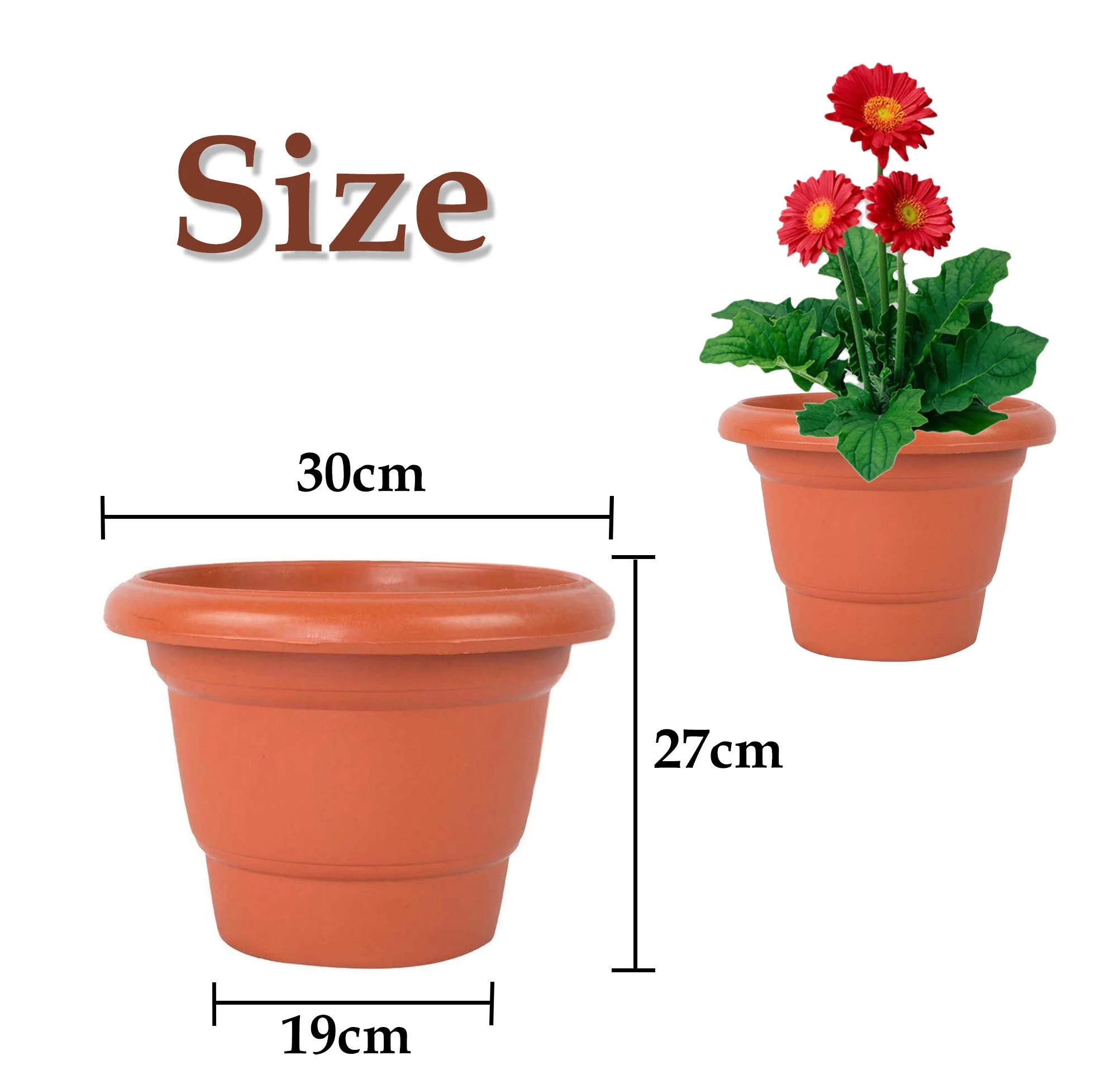 3864 Garden Heavy Plastic Planter Pot/Gamla - 14Inch (Brown, Pack of 1) - Image 2