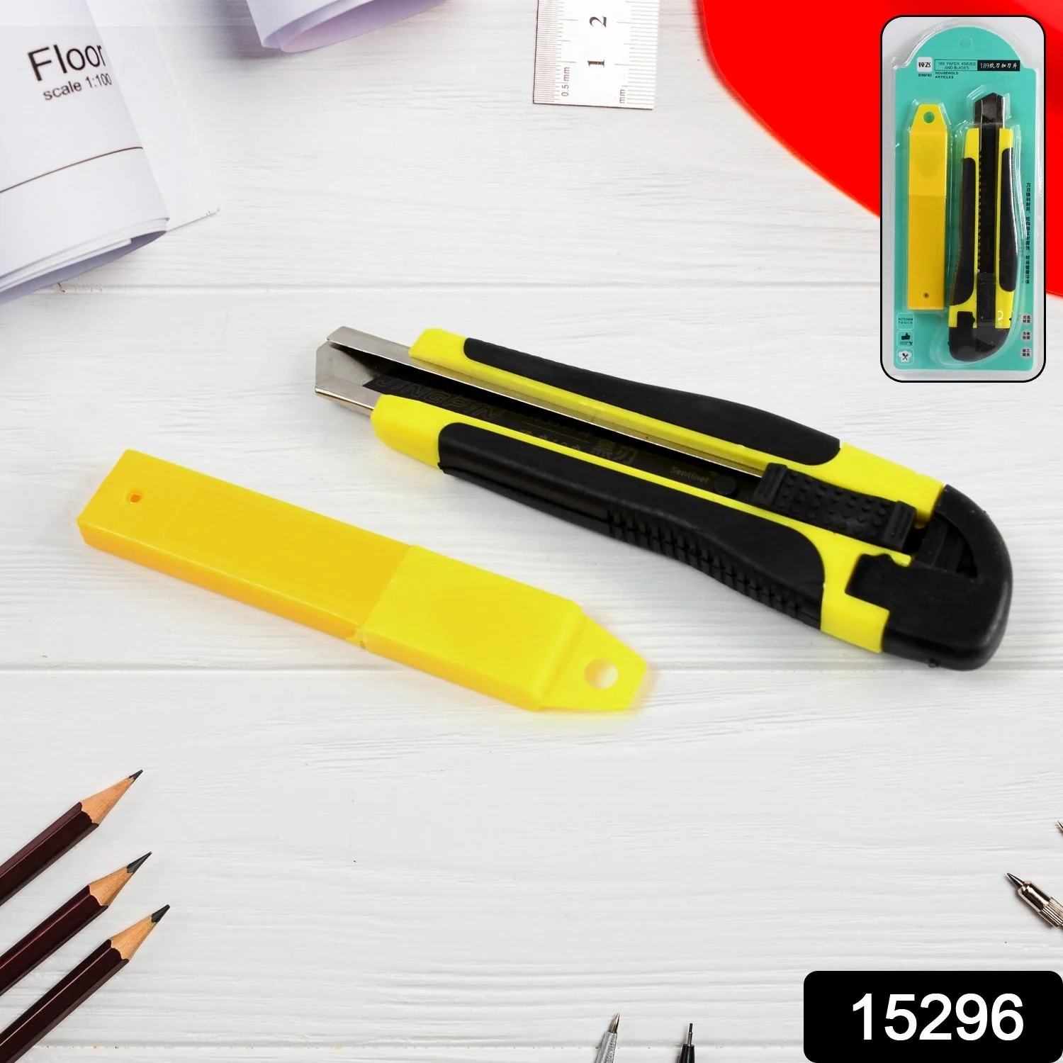 15296 Cutter Knife Set with 1 Replacement Blades, Cutter Knife Advanced Tool (1 Pc / Mix Color) - Image 2