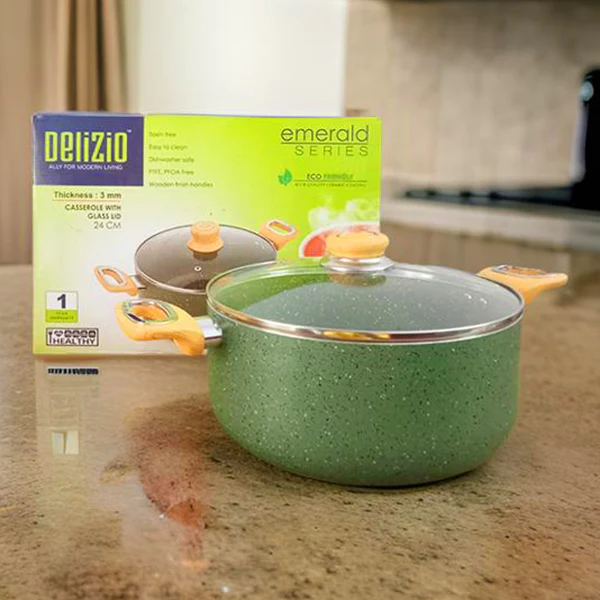 AM3906 Delizio Green Granite Coating Casserole with Glass Lid 24Cm