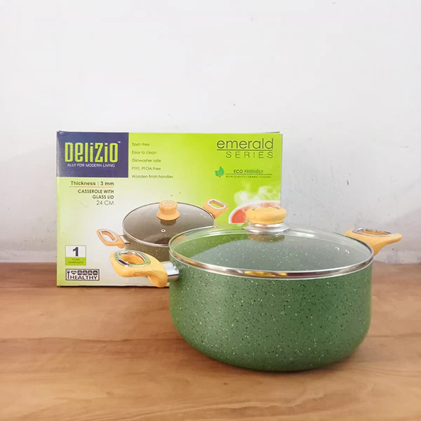 AM3906 Delizio Green Granite Coating Casserole with Glass Lid 24Cm - Image 3