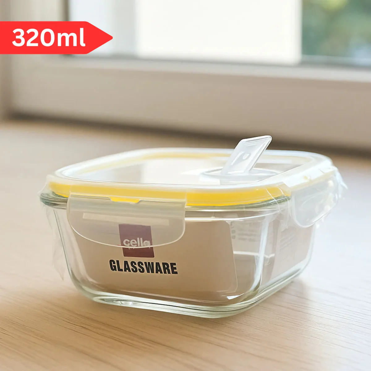 Di0004 Cello Fit & Fresh Clip-O Square Glass Storage Container - 320ml