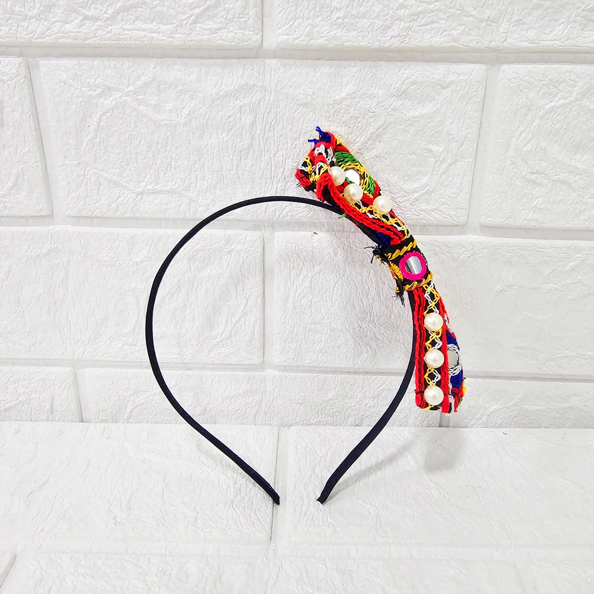 Di0042 Navratri MIx Design Colorful Braided Hairband with Cowrie Shells & Pom-Pom Ends - Image 5