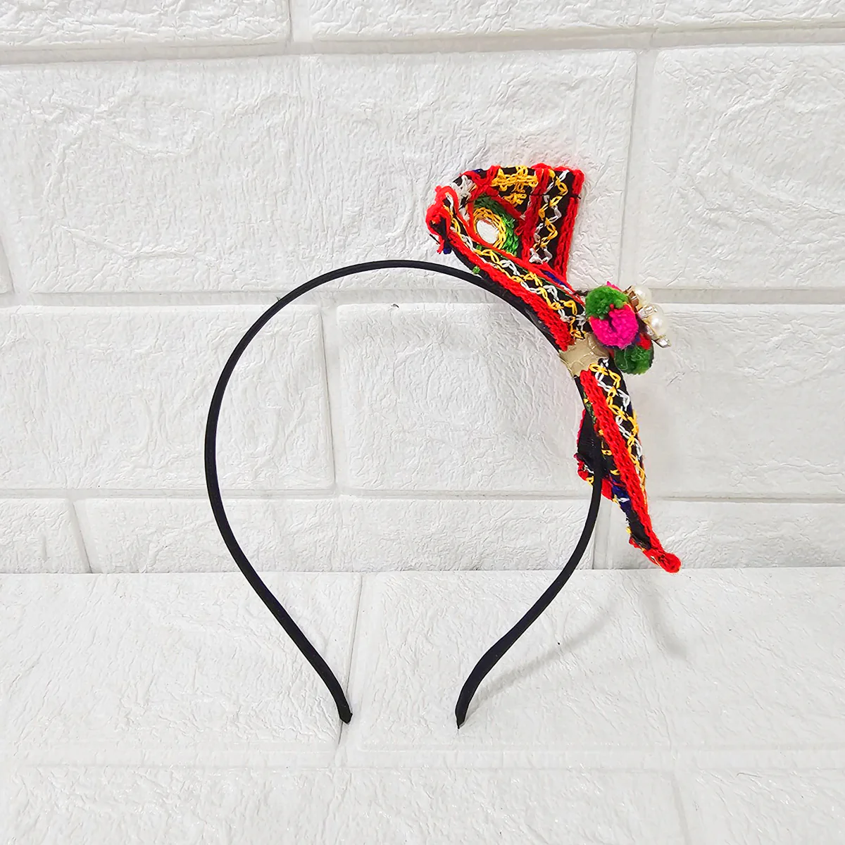 Di0042 Navratri MIx Design Colorful Braided Hairband with Cowrie Shells & Pom-Pom Ends - Image 9