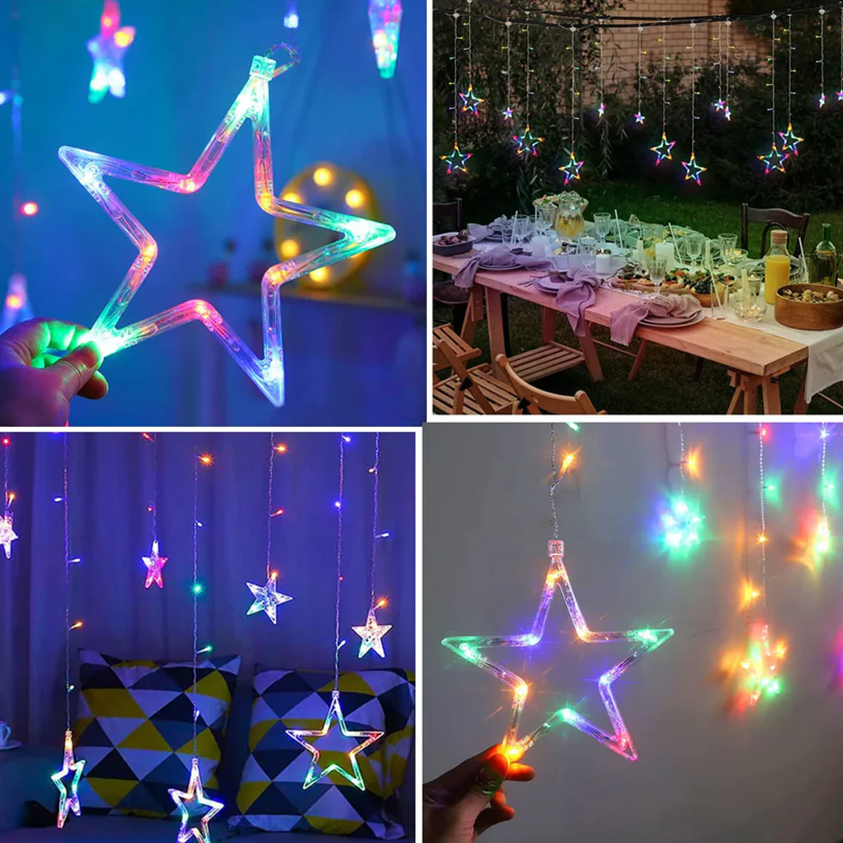 Di0063 12 Stars LED Curtain String Lights with Flashing Modes - 6x6 (Rgrb) - Image 3