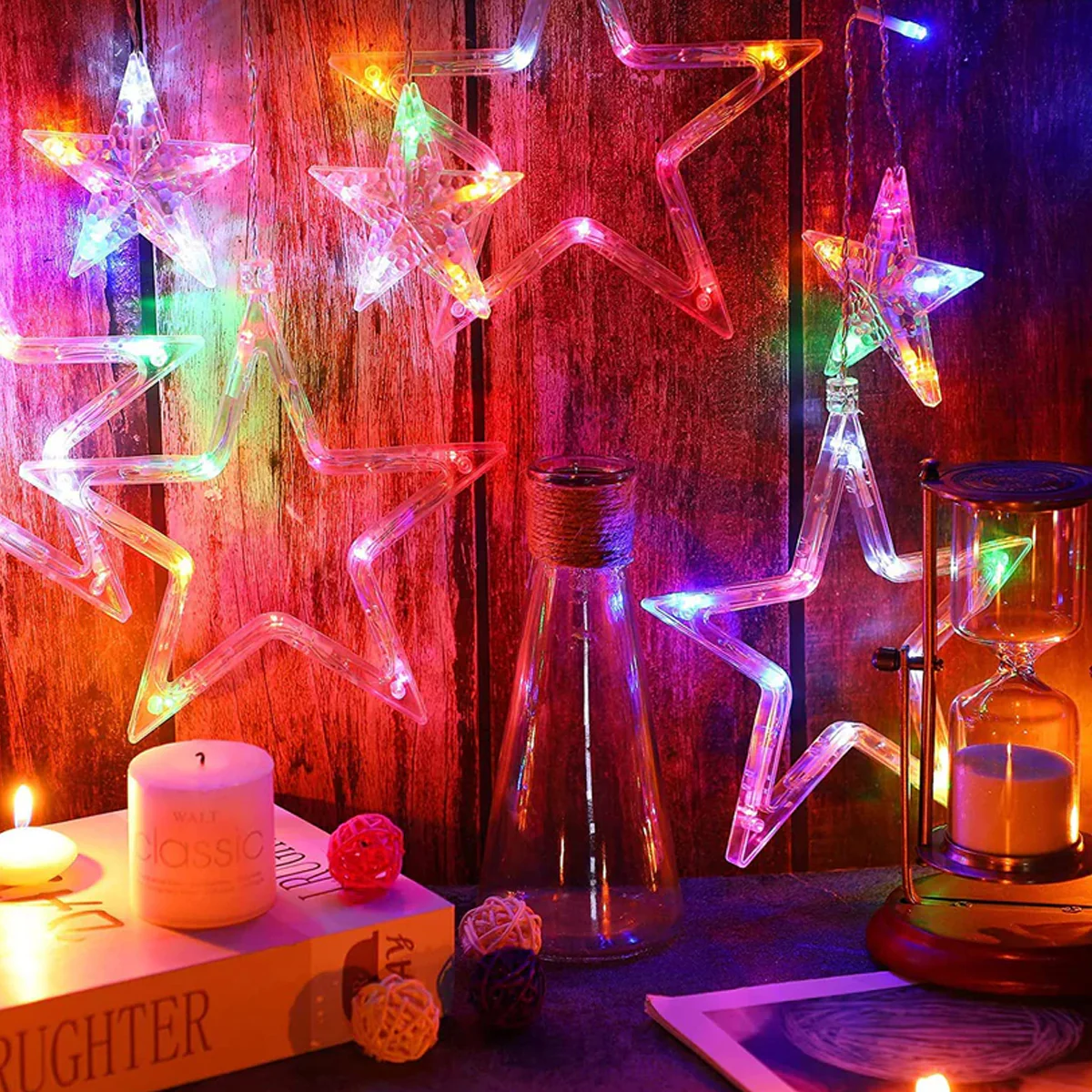 Di0063 12 Stars LED Curtain String Lights with Flashing Modes - 6x6 (Rgrb) - Image 4