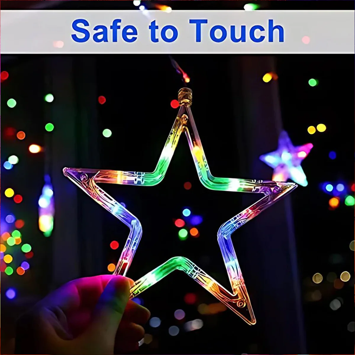 Di0063 12 Stars LED Curtain String Lights with Flashing Modes - 6x6 (Rgrb) - Image 5