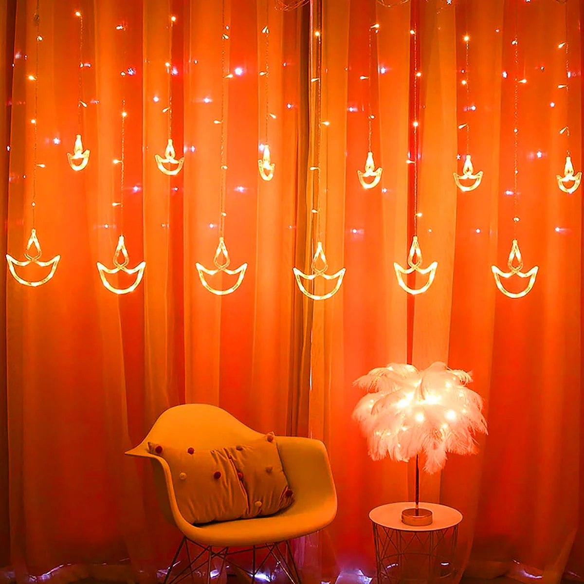 Di0065 12 Diyas Window LED Lights with Flashing Modes Decoration 6x6 (Warm) - Image 2