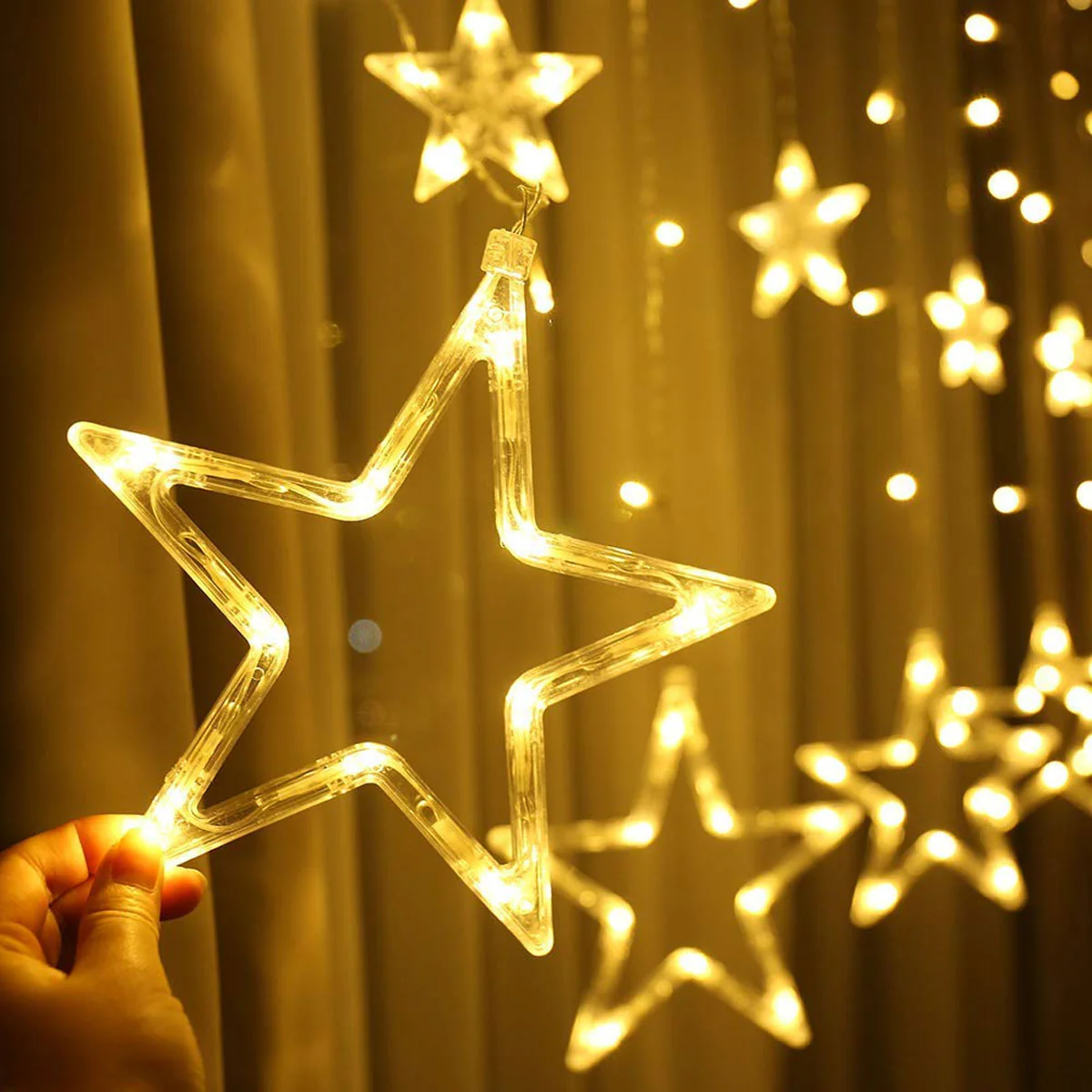 Di0066 10 Fairy Stars LED Curtain String Lights with Flashing Modes - 5x5 (Warm) - Image 3