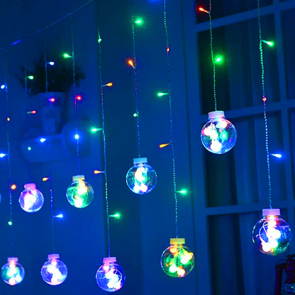 Di0072 12 Ball String LED Lights with Flashing Modes Decoration 6x6 (Multicolour) - Image 2