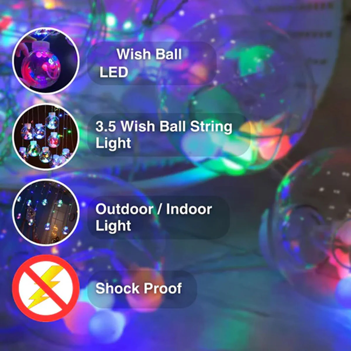Di0072 12 Ball String LED Lights with Flashing Modes Decoration 6x6 (Multicolour) - Image 4