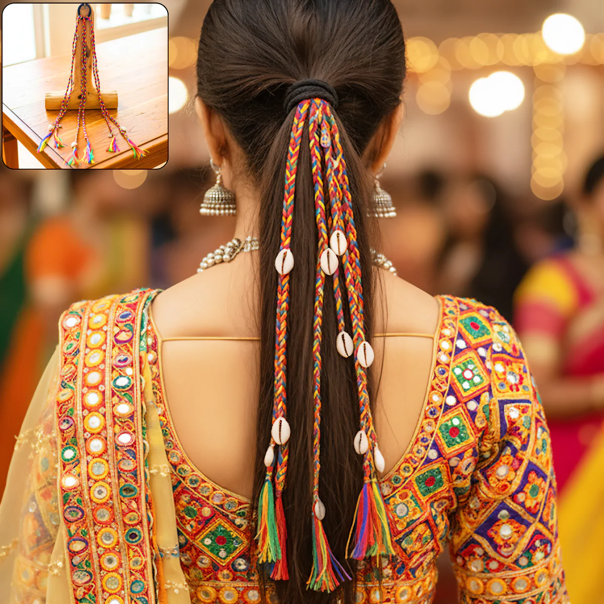 Di0144 Navratri Look Hair Braids with Rubber Bands Girl and Women