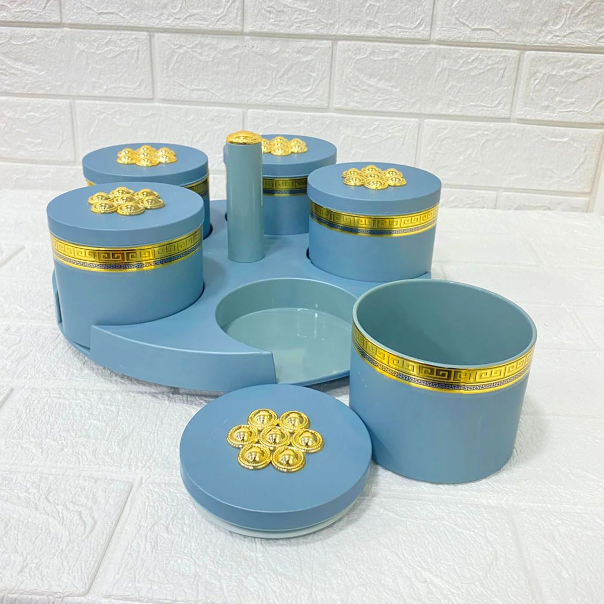 Di0153 Rishabh Phantom Revolve Set of 5 Multipurpose Serving Jars with Rotating Tray - Image 2