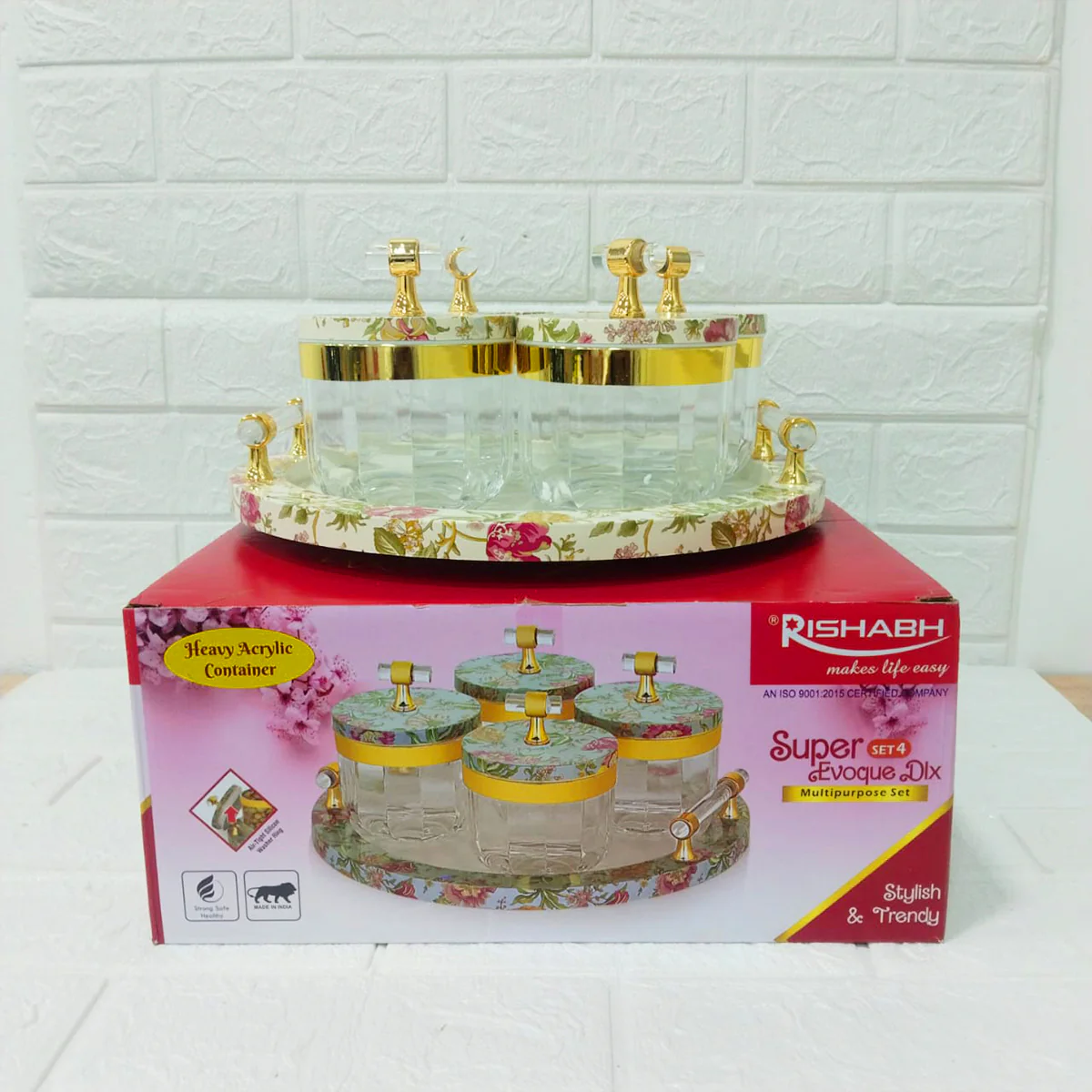 Di0155 Rishabh Super Evoque DLX Multipurpose Container Set of 4 with Tray – Heavy Acrylic 360° Rotating Candy Storage - Image 2