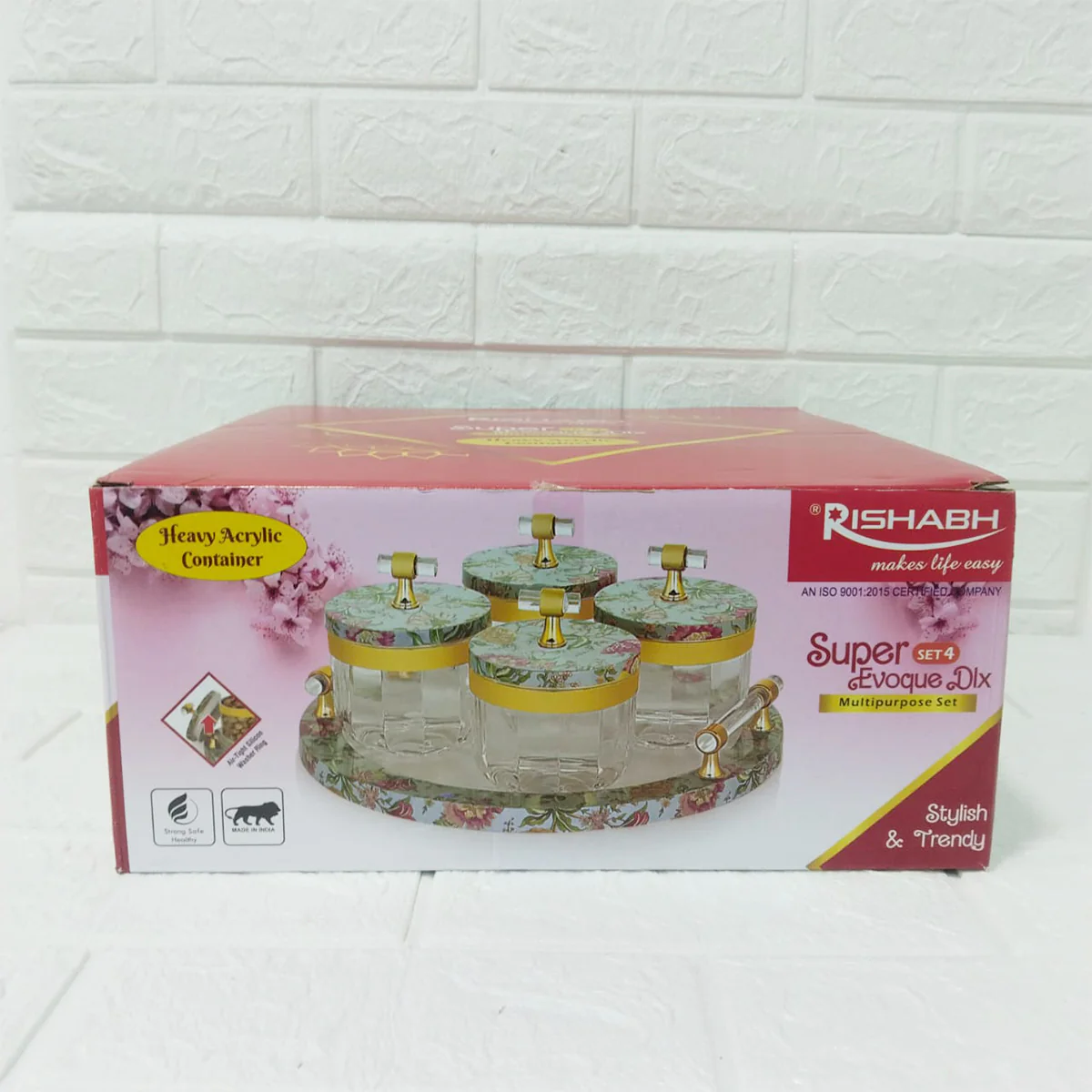 Di0155 Rishabh Super Evoque DLX Multipurpose Container Set of 4 with Tray – Heavy Acrylic 360° Rotating Candy Storage - Image 5
