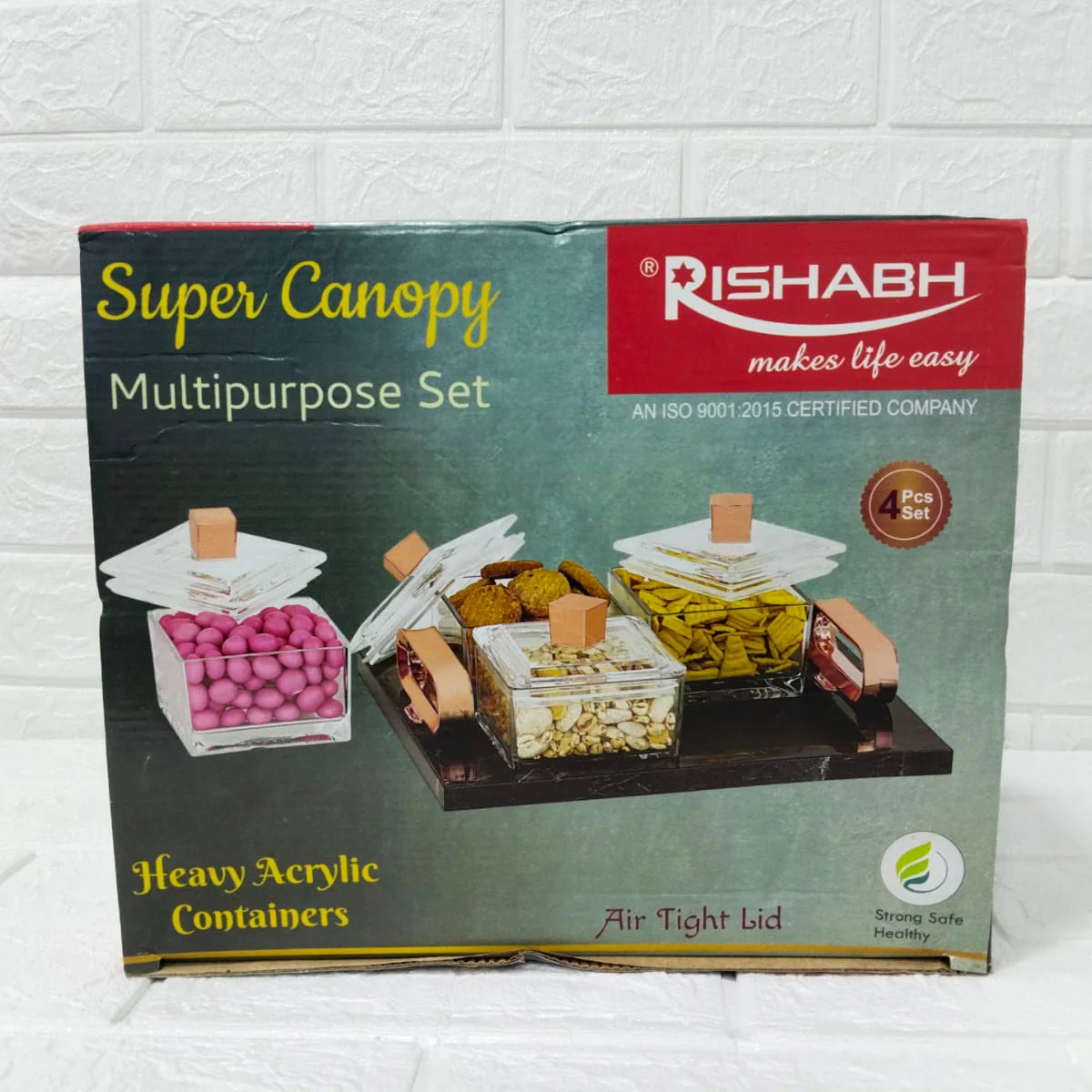 Di0157 Rishabh Super Canopy Multipurpose Set - 4 Heavy Acrylic Containers with Black Marble Finish Tray - Image 3