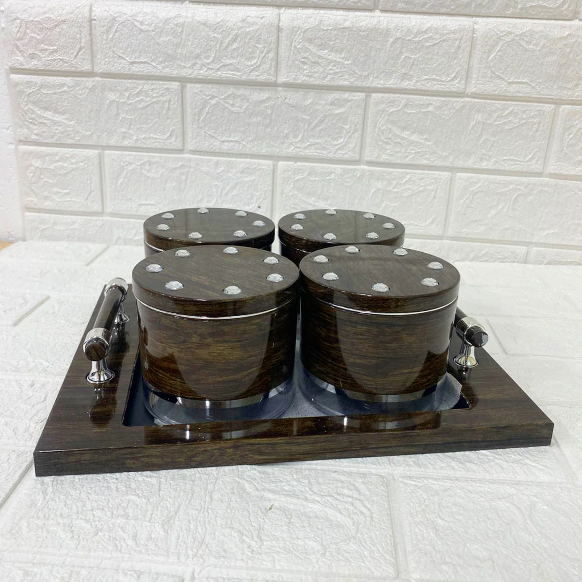 Di0161 Rishabh Selora Diamond Container Set of 4 with Tray – Stylish & Trendy Storage Jars - Image 2