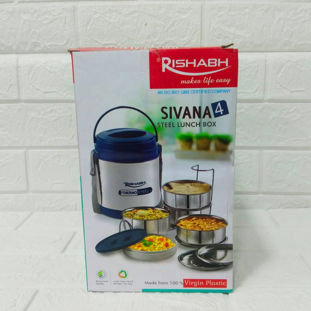Di0175 Rishabh Sivana 4 Thermo Steel Lunch Box with Virgin Plastic Outer Case | 4 Steel Containers - Image 3
