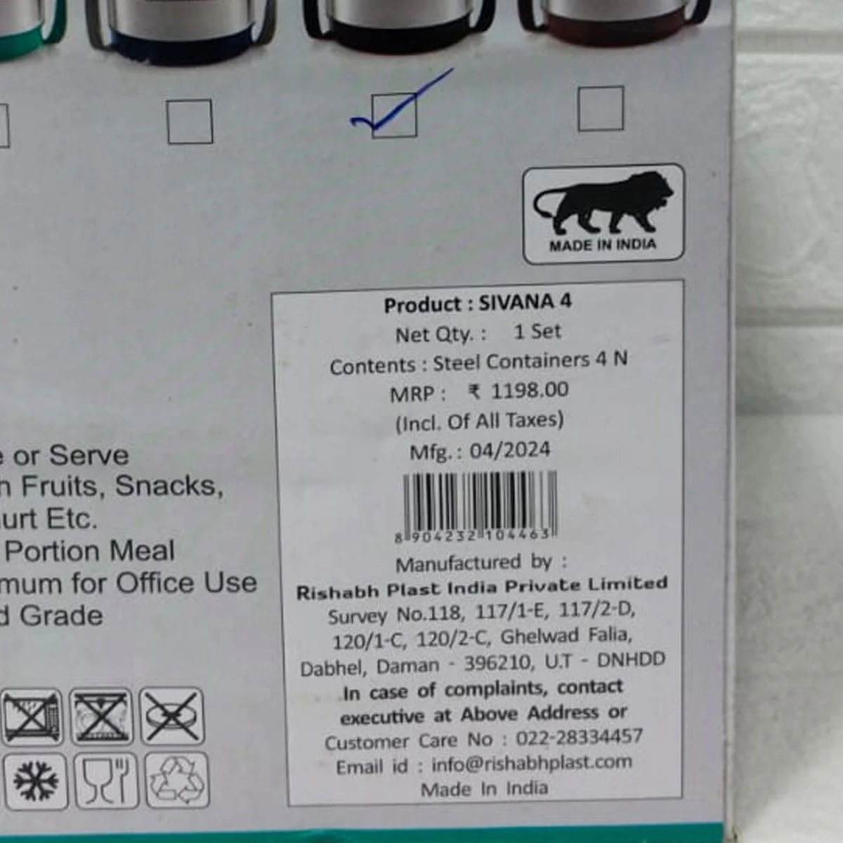 Di0175 Rishabh Sivana 4 Thermo Steel Lunch Box with Virgin Plastic Outer Case | 4 Steel Containers - Image 4