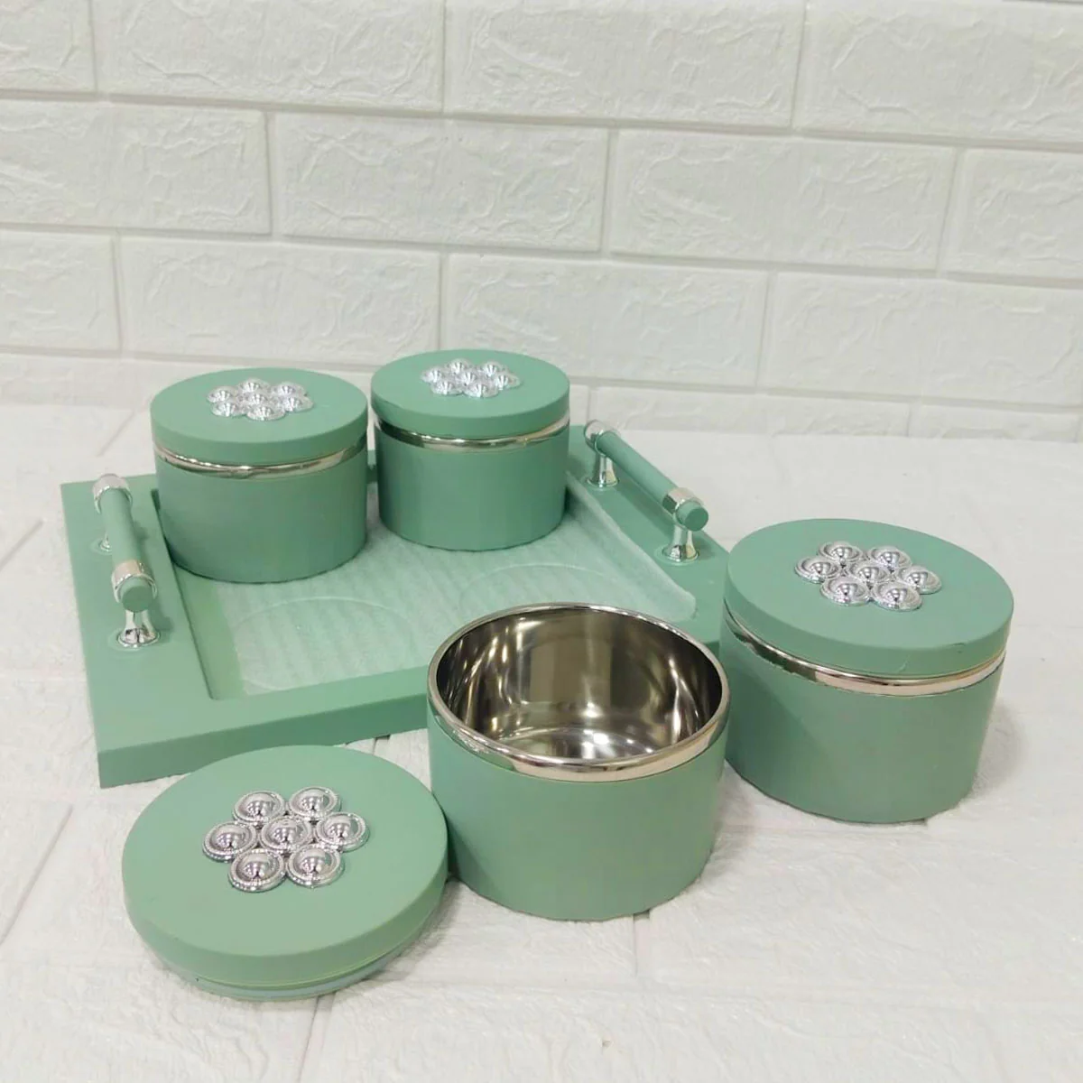 Di0189 Rishabh Steel King Deluxe 4-Piece Multipurpose Container With Tray Set - Image 2