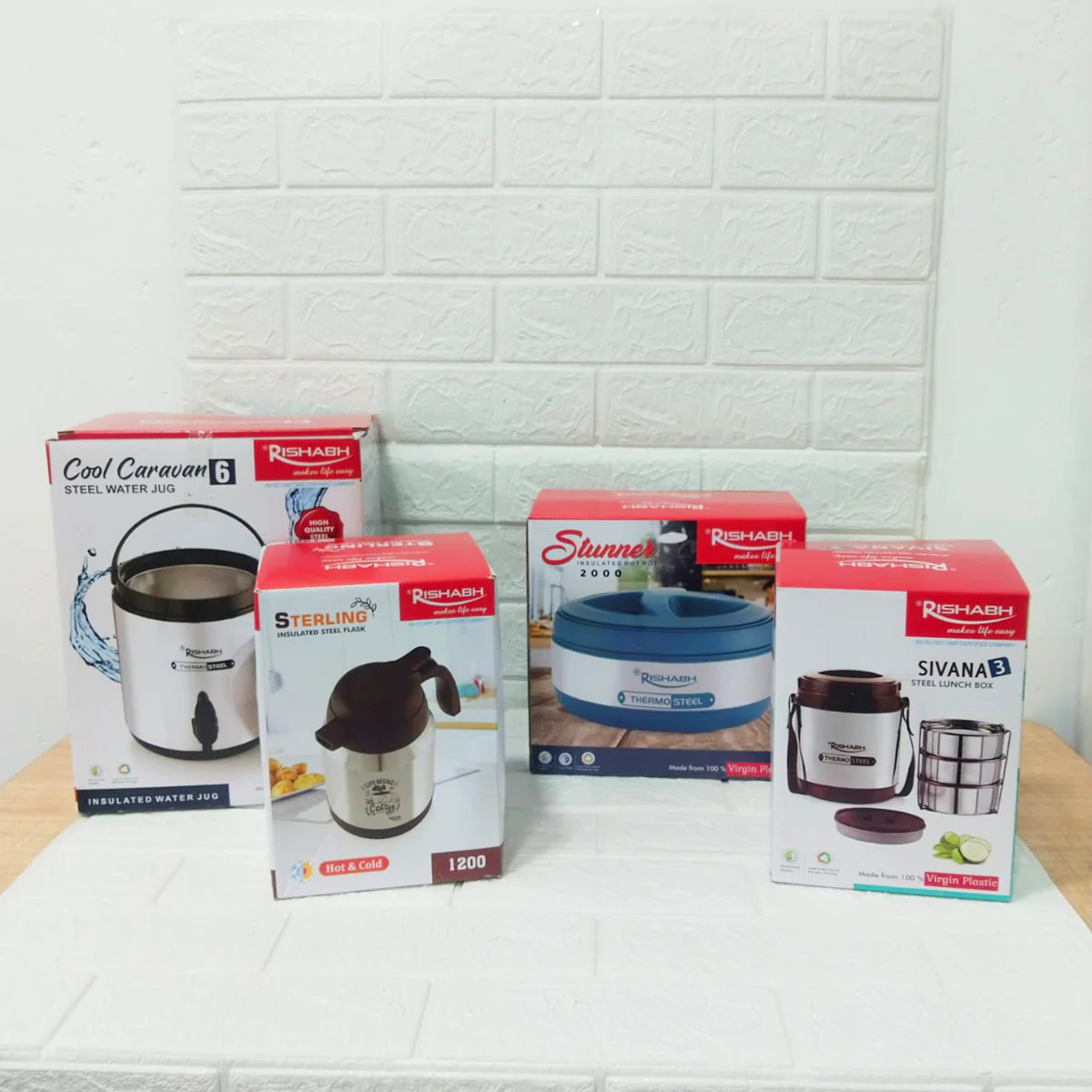 Di0191 Rishabh Big Multipurpose Thermo-Steel 4-Piece Set - Insulated Water Jug, Casserole, Tea Pot, and Lunch Box - Image 3