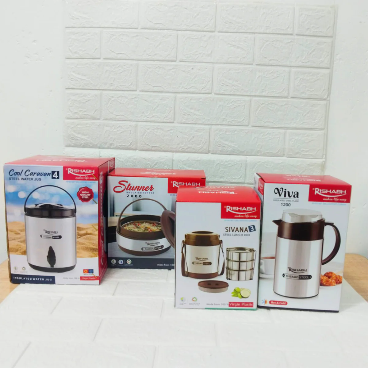 Di0192 Rishabh Small Multipurpose Thermo-Steel 4-Piece Set - Insulated Water Jug, Hot Pot, Lunch Box, and Coffee Pot - Image 3