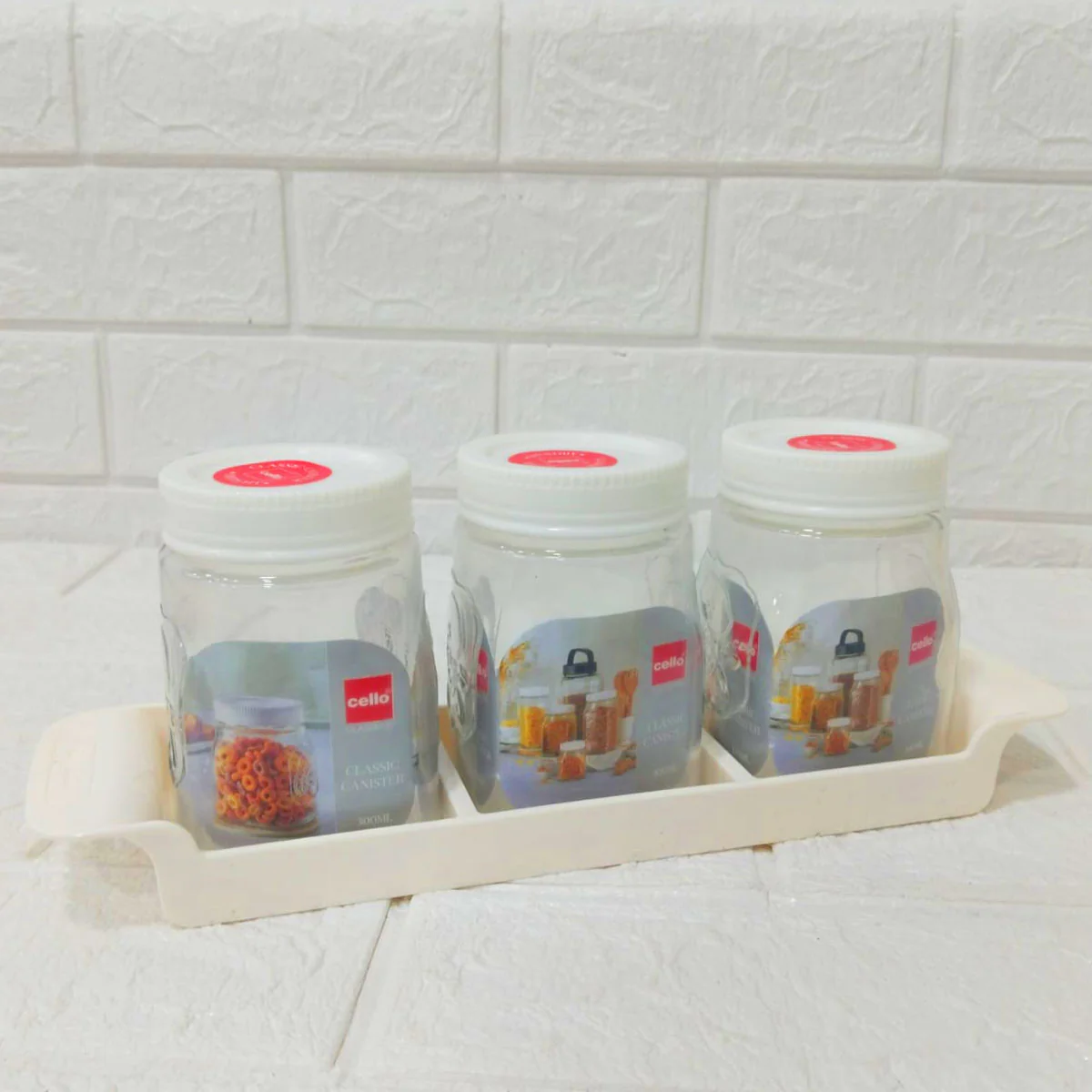 Di0196 Cello Classic Canister Set with Tray β 4 Pcs (3 Storage Jars 300ml + 1 Tray) - Image 2
