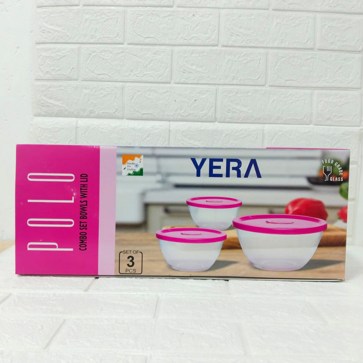 Di0199 YERA Polo Glass Bowl Set with Lids  - 3-Piece (435ml, 1000ml, 1580ml) - Image 2
