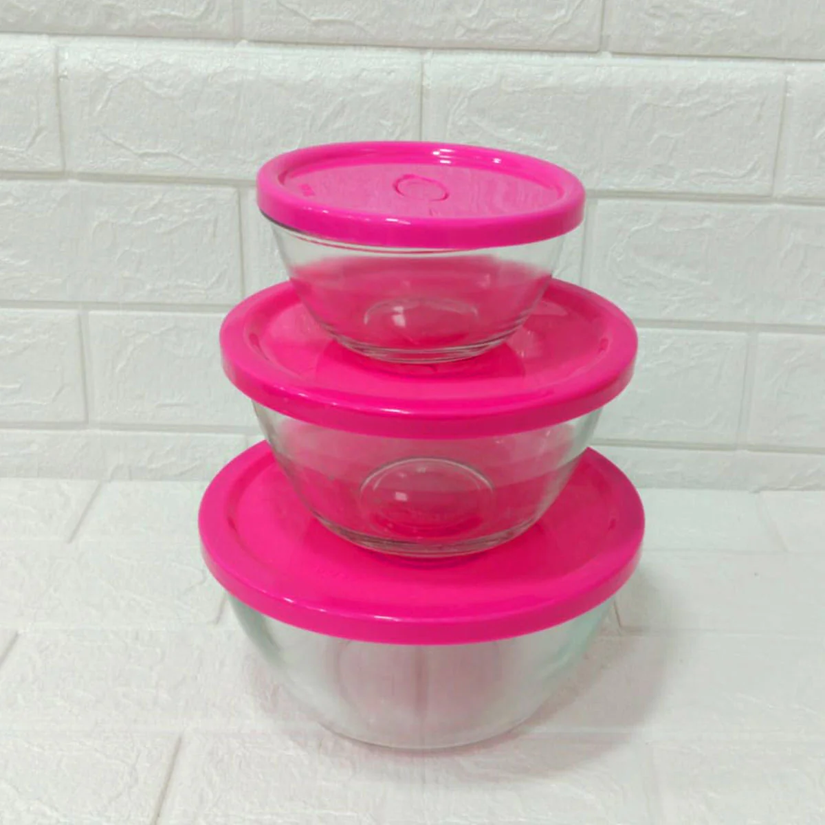 Di0199 YERA Polo Glass Bowl Set with Lids  - 3-Piece (435ml, 1000ml, 1580ml) - Image 3