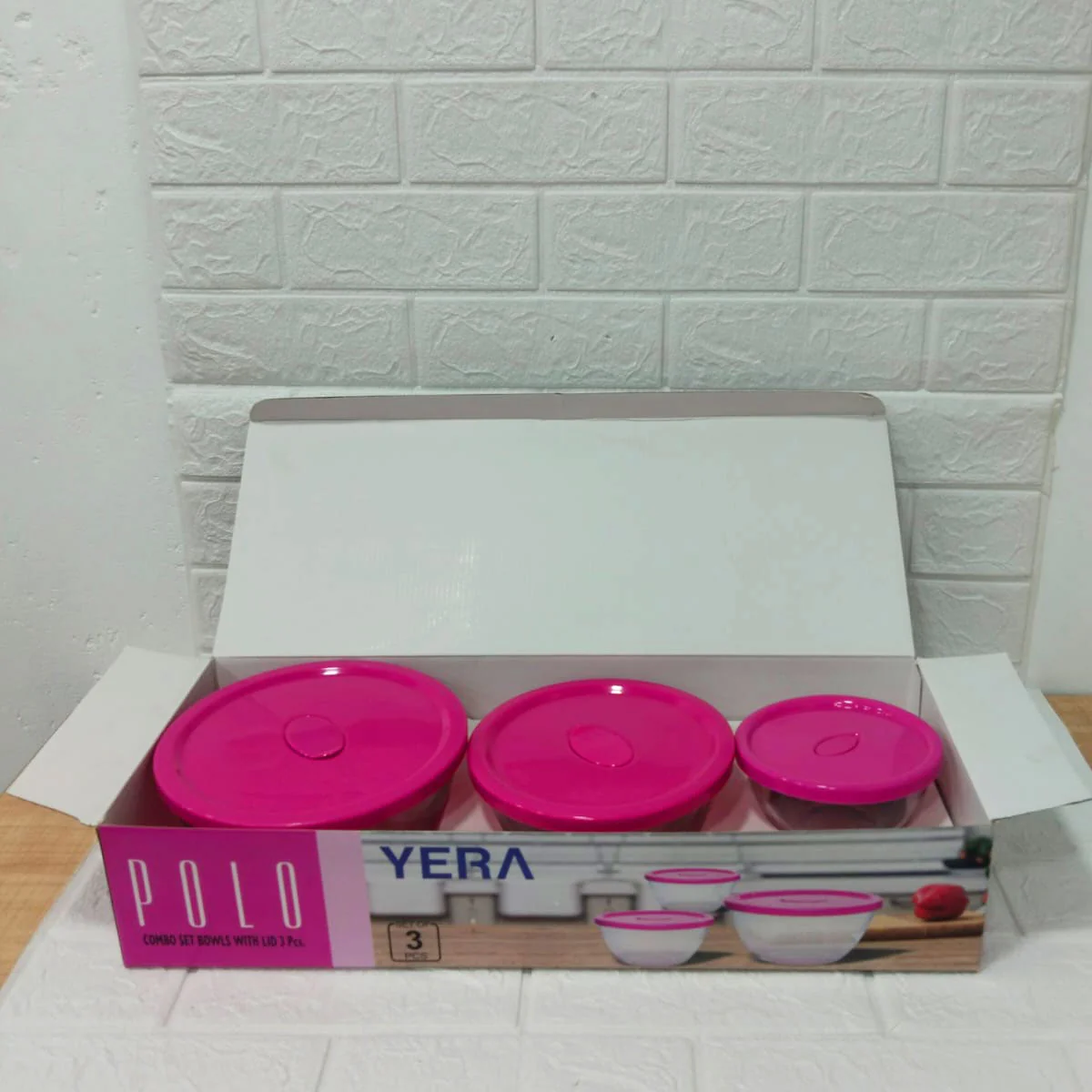 Di0199 YERA Polo Glass Bowl Set with Lids  - 3-Piece (435ml, 1000ml, 1580ml) - Image 4