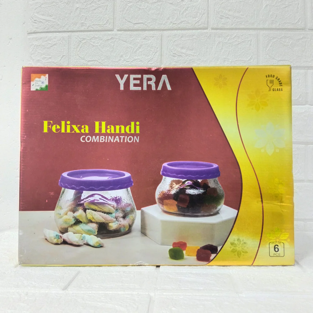 Di0202 YERA Felixa Glass Handi Combination Set with Lids - 6 Piece Combo (410ml & 195ml) - Image 3