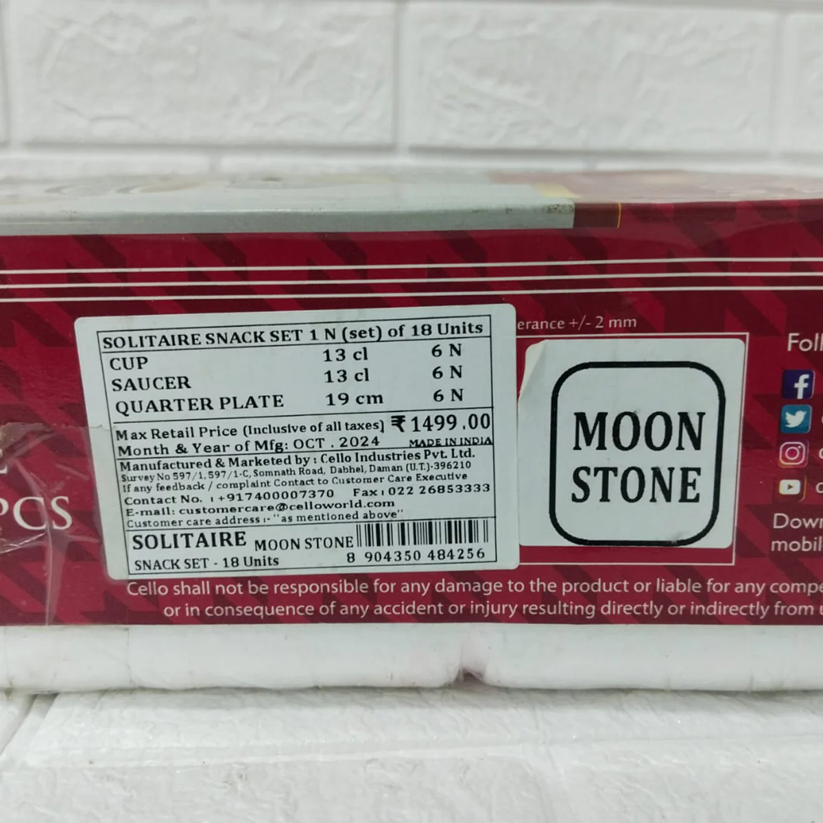 Di0208 Cello Solitaire Moon Stone Designer Crockery Snack Set – 18 Pieces - Image 4