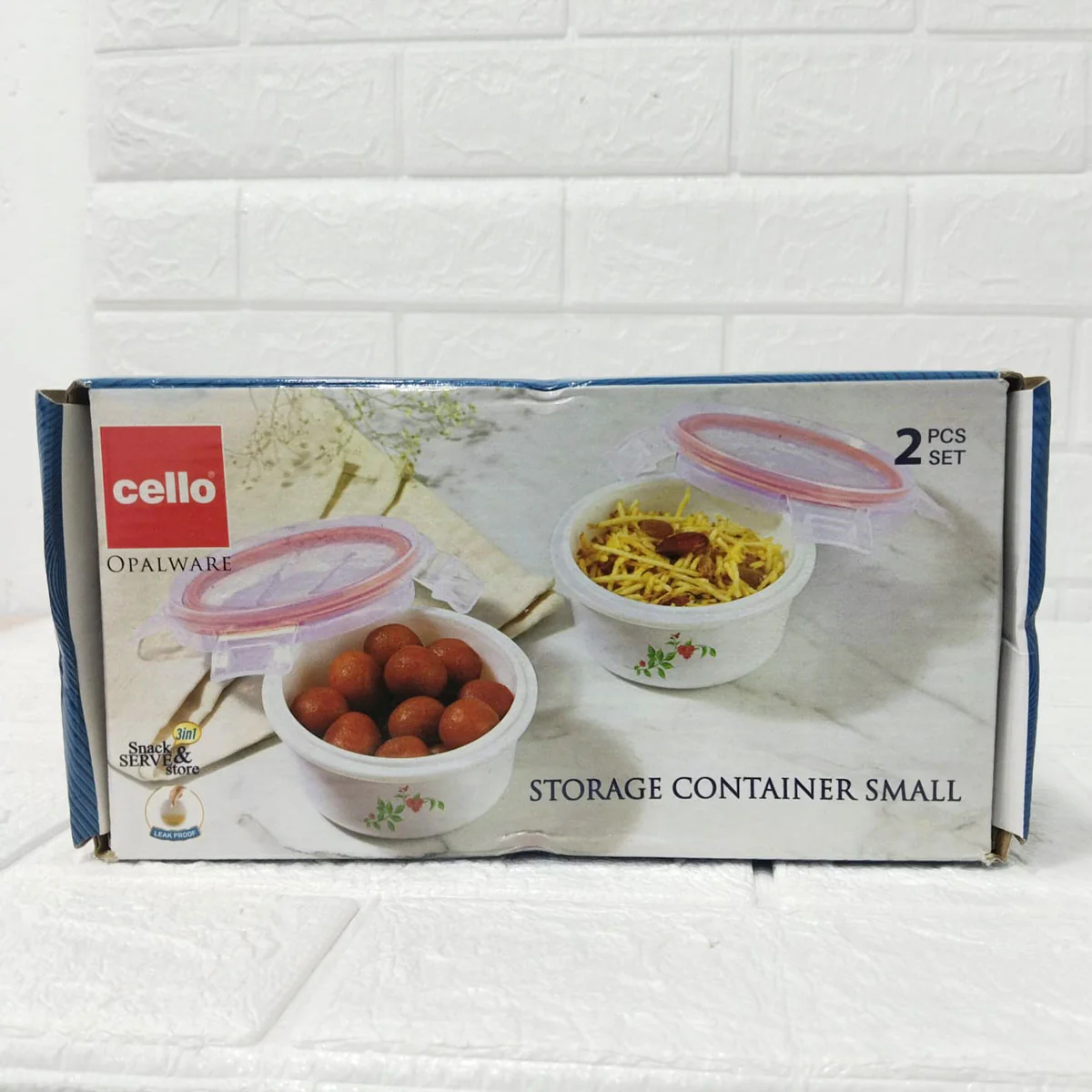Di0239 Cello Small Marbelow Storage Bowl Set - 2-Piece White Glass Bowls with Floral Print & Airtight Lids - Image 4