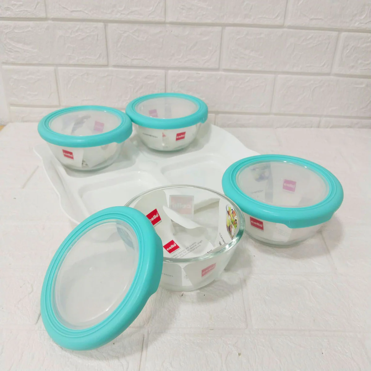 Di0243 Cello Glassware 5-Piece Snack Set with Tray - 500ml Each - Image 3