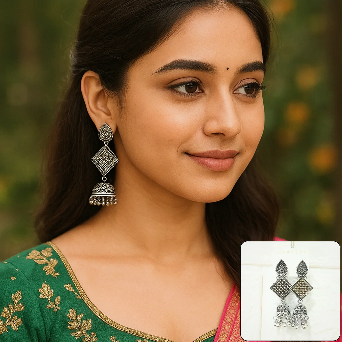 Di0300 Oxidized Silver Jhumka Earrings with Multicolor Beads ā Traditional & Fashion Jewelry