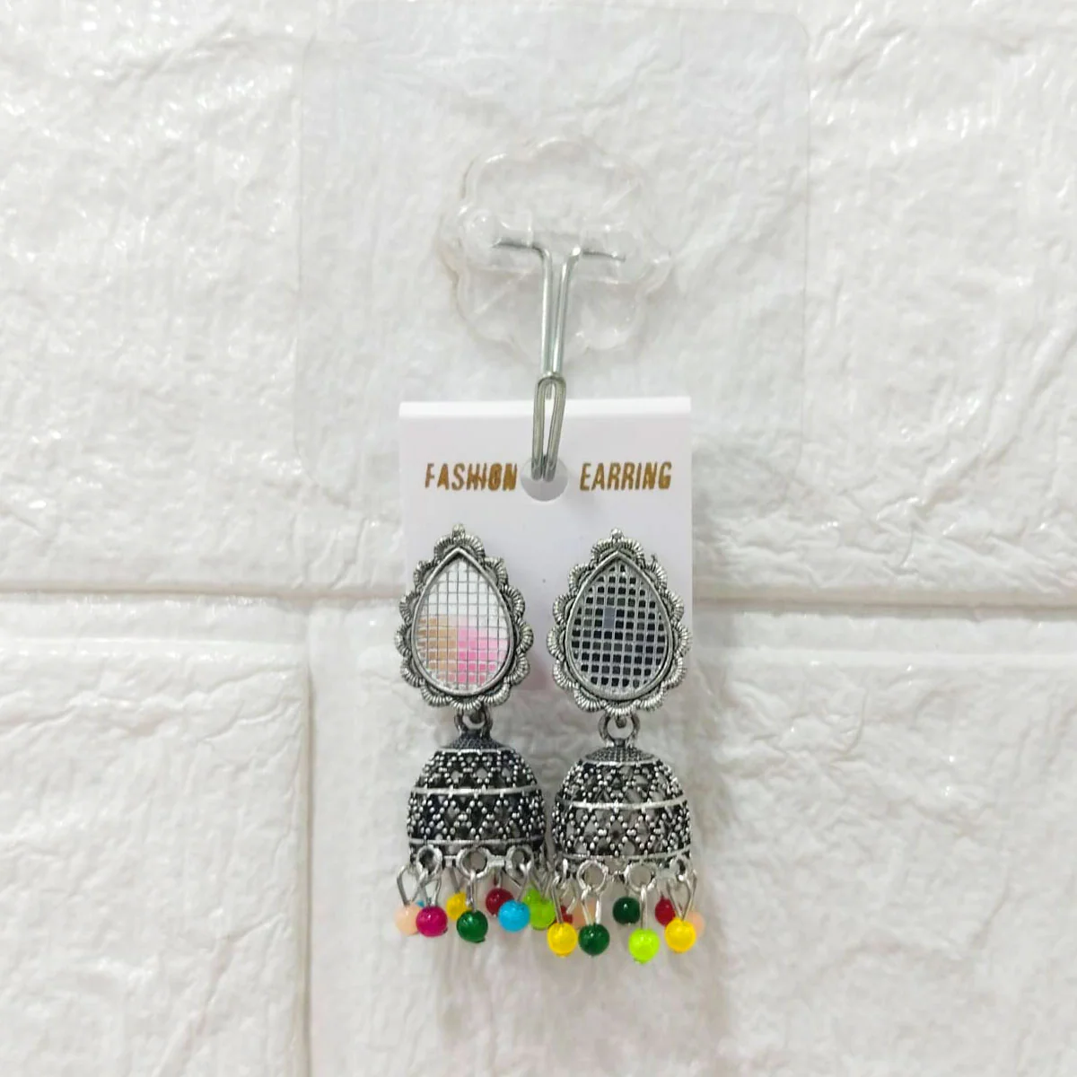 Di0300 Oxidized Silver Jhumka Earrings with Multicolor Beads ā Traditional & Fashion Jewelry - Image 2