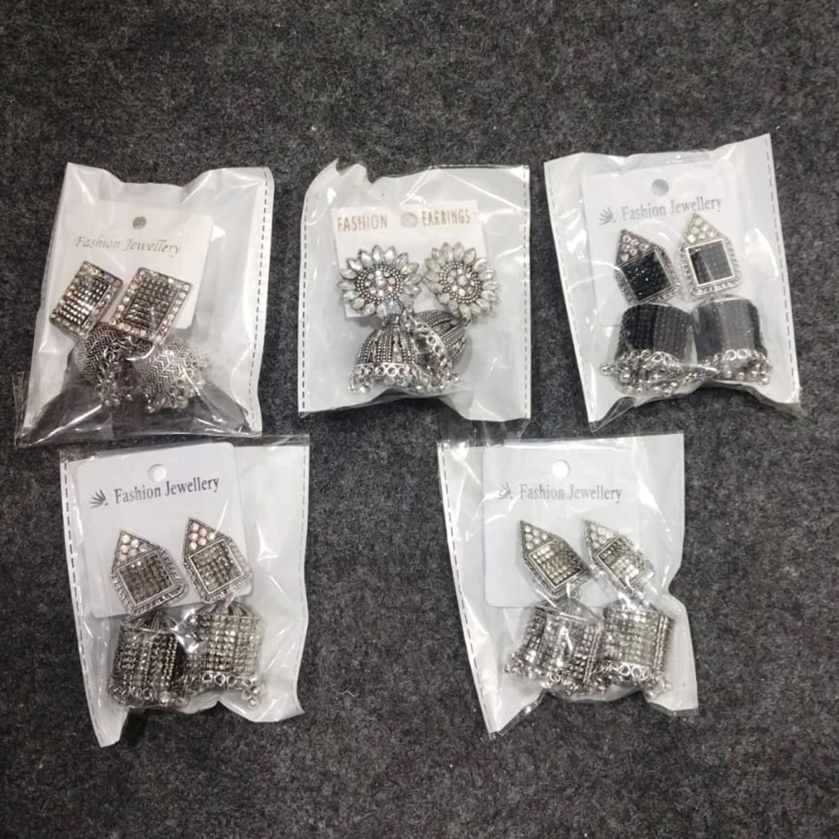 Di0303 Multidesign Charm Oxidized Silver Jhumka Earrings - Image 6