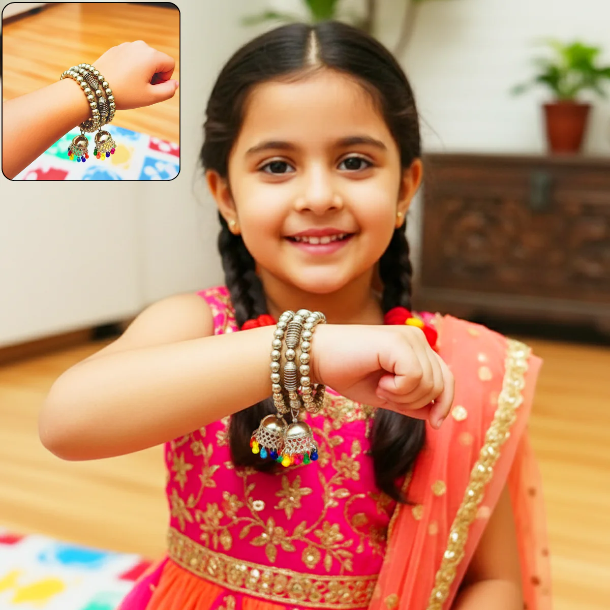 Di0306 Little Girls Oxidized Silver Kada with Beads - Image 2