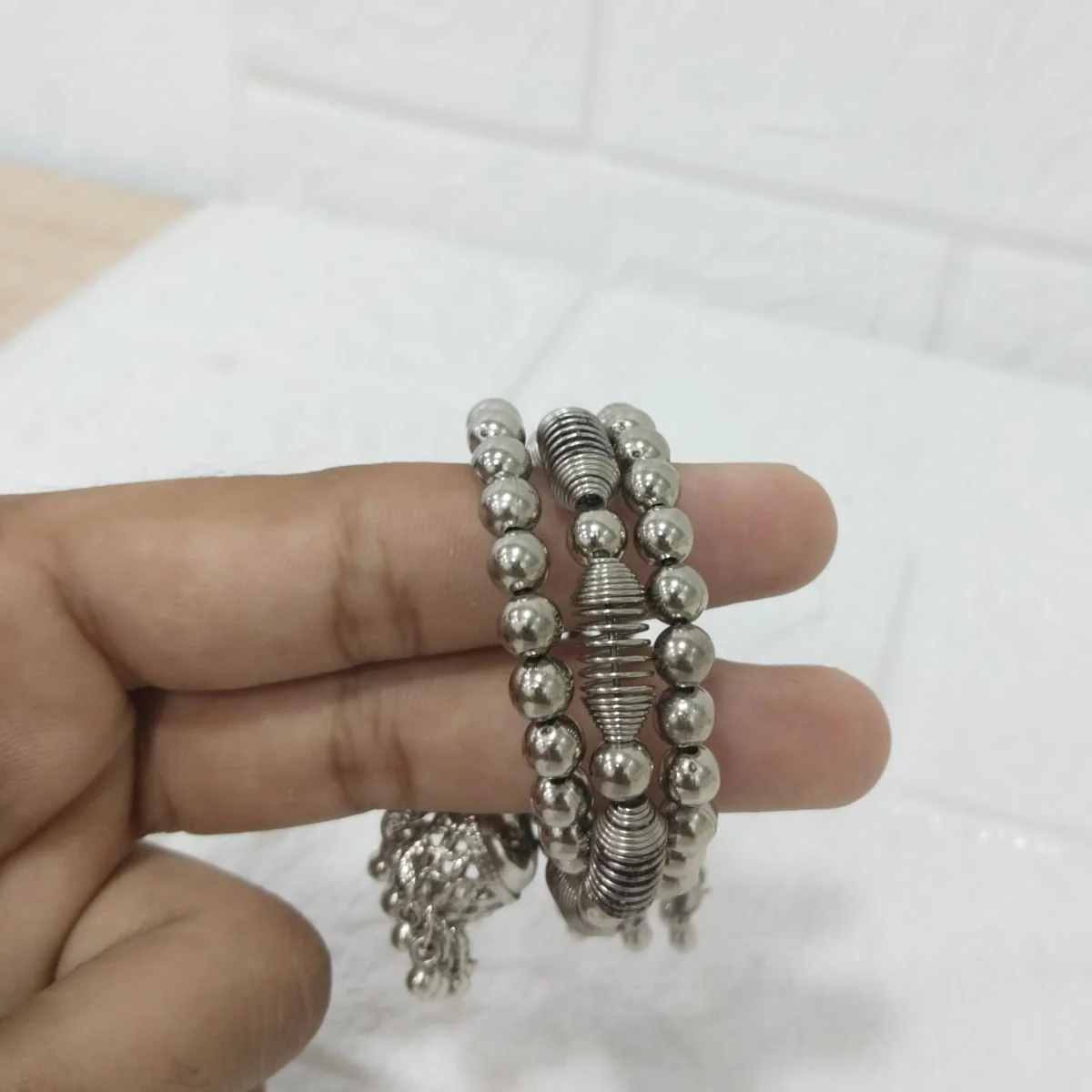 Di0306 Little Girls Oxidized Silver Kada with Beads - Image 9