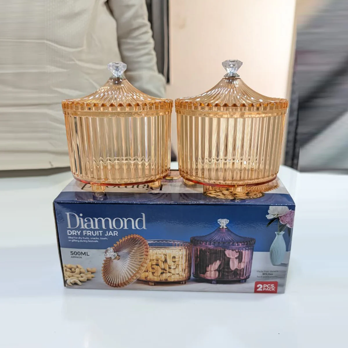 Di0361 Diamond Dry Fruit Transparent 2pc Jar with Lids - 500ml (Mix Colour) - Image 4