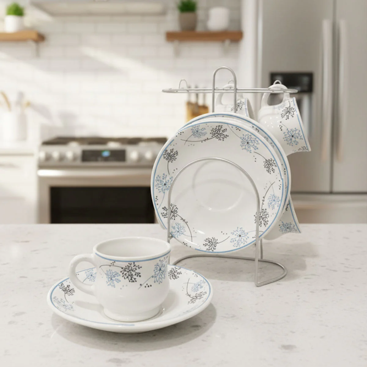 Di0363 Lp Elegant Designer Cup & Saucer Set with Stainless Steel Stand (Set of 12pc) - Image 3
