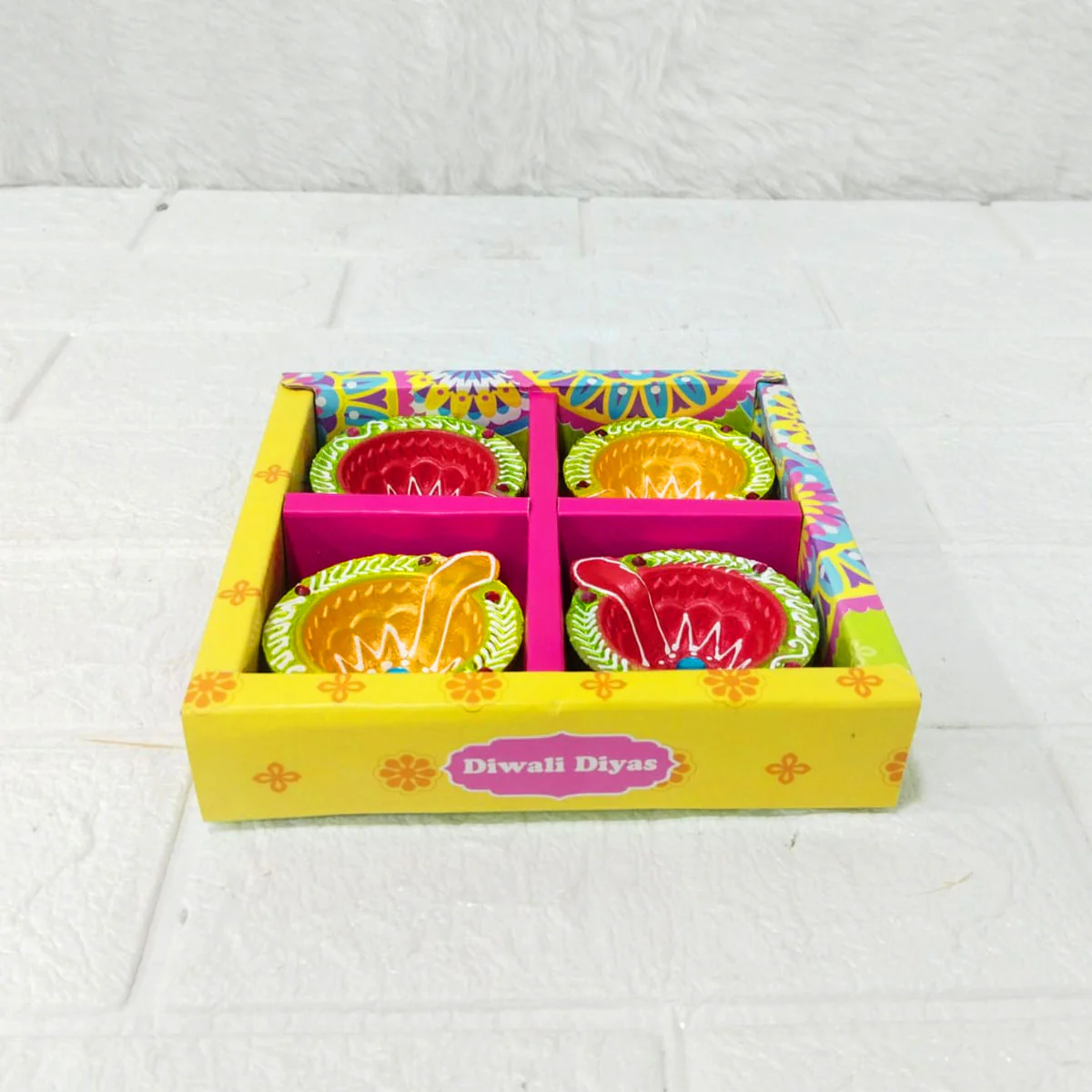 Di0382 Handmade Decorative Diwali Diyas Set of 4 – Multi-Design - Image 4