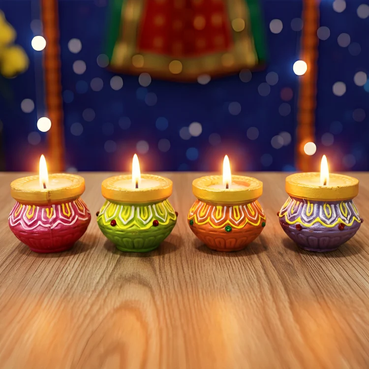 Di0384 Handcrafted Diwali Matka Style Wax Diyas β Multidesign Colorful - Image 2