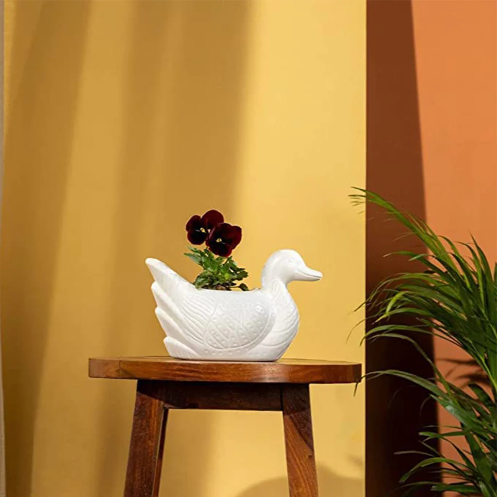 AM0854 White Duck Flower Plastic Pot, Home,Gardening decoret - Image 7
