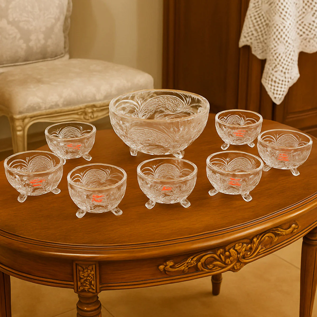 AM5987 Elegant Ice Cream Bowl Set - 6 Small Bowls with 1 Large Serving Bowl (SPS023/L7 & SPS024/L7 & SPS025/L7)