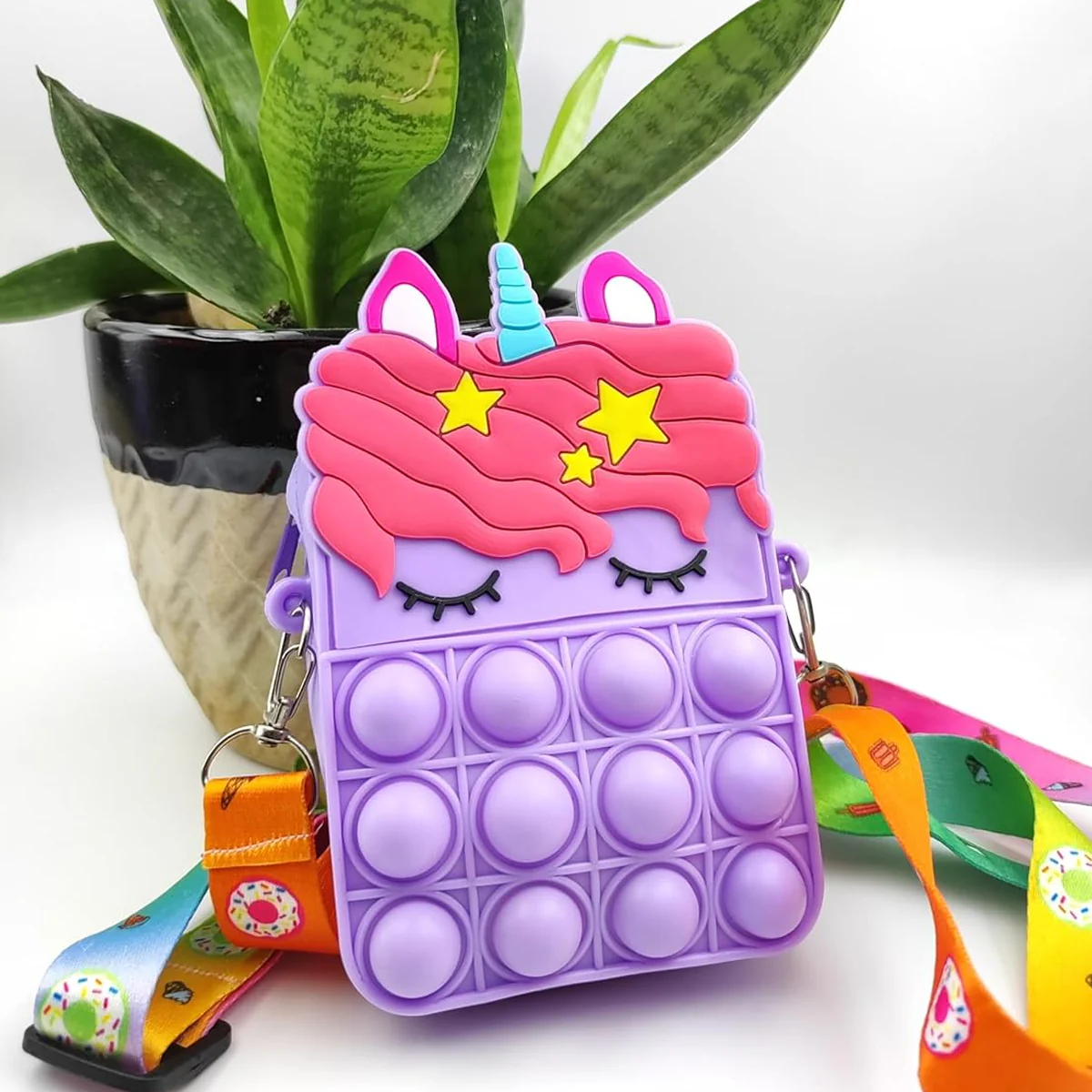 AM0879 Fidget Toys Push Pop Purse Shoulder Bag Lovely Silicone Unicorn Crossbody Bag For Kids - Image 2