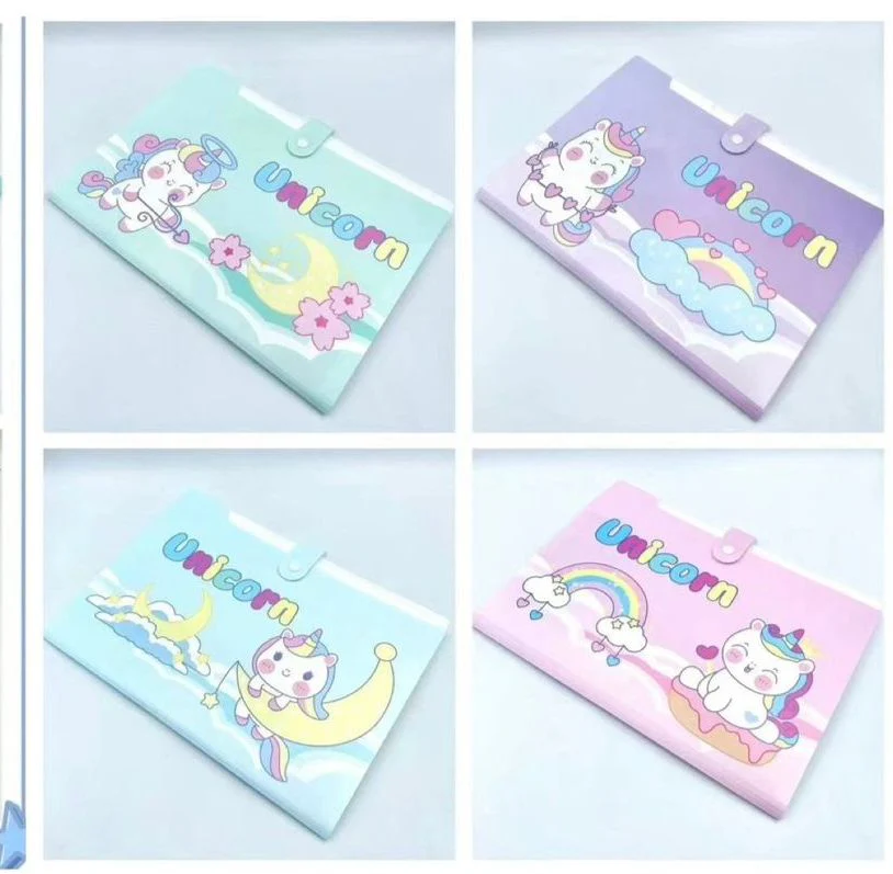 AM2763 File Folder A4 Paper with Button Lock, Certificates Holder with 6 Pockets, Office Documents File, Expandable Folders for Documents